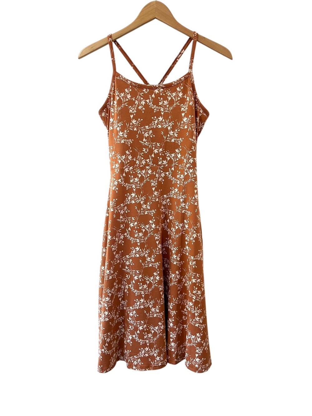 Pact Fit & Flare floral Midi Dress M short clay Organic Cotton Pockets NWOT